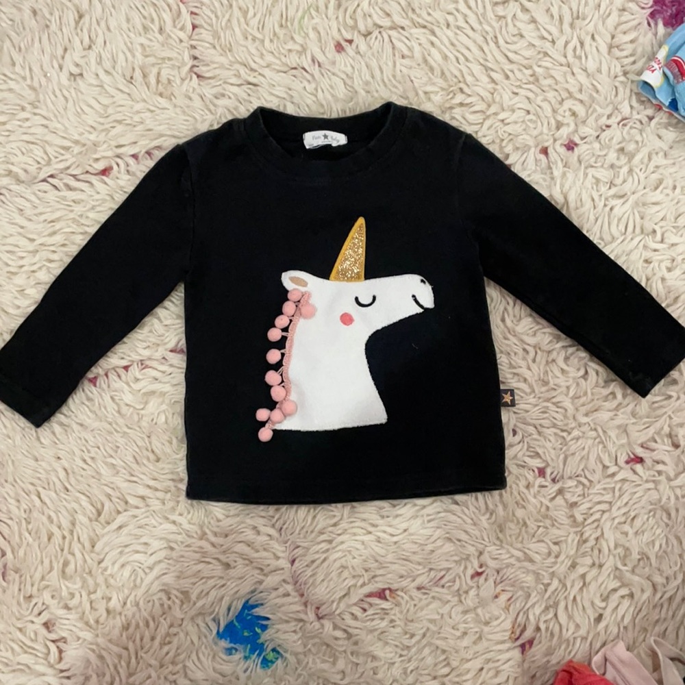 Toddler black long sleeved shirt with unicorn
